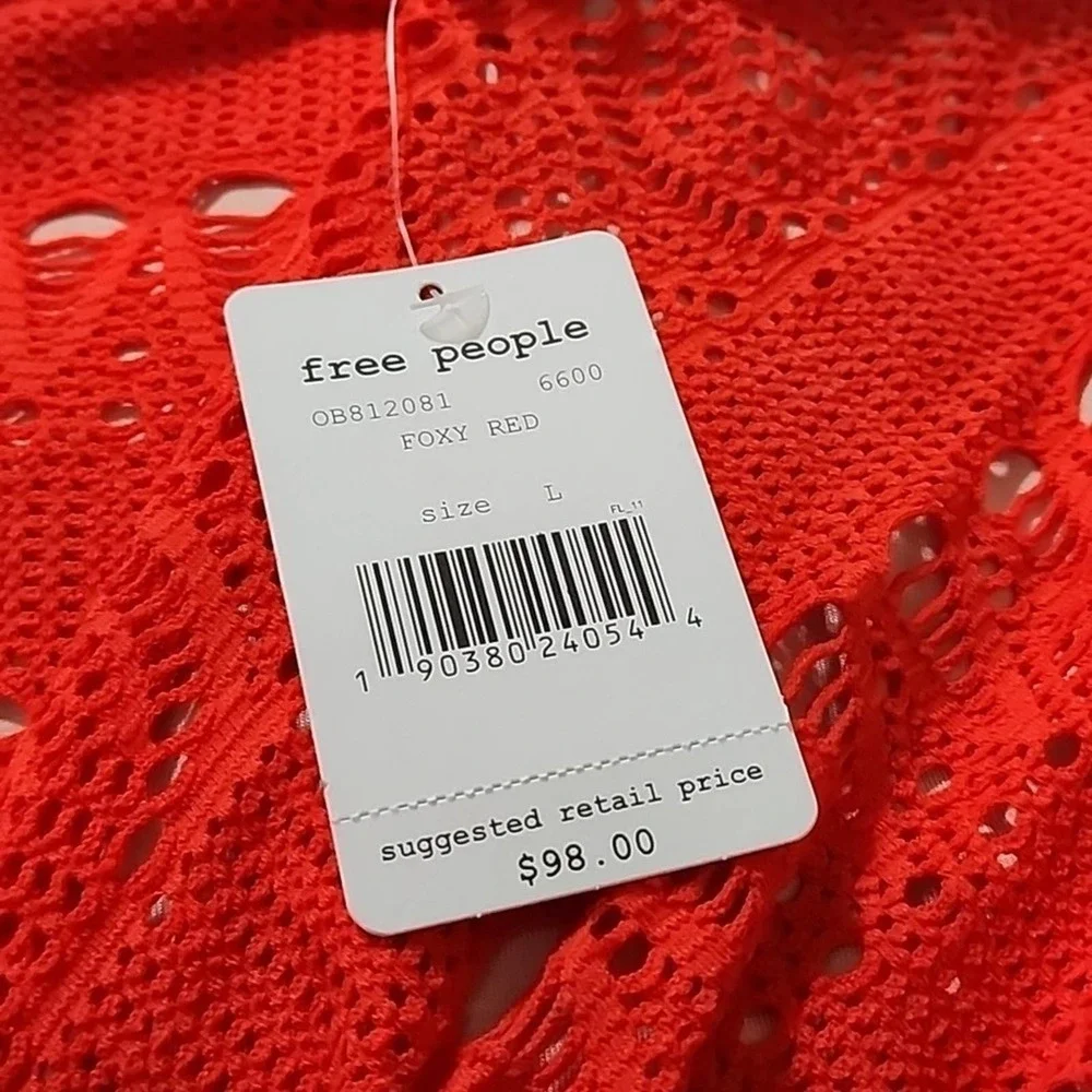 Free People, Oceanside orangy red Crochet Strapless Minidress size‎ large new!!!